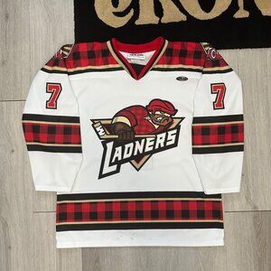 AK Athletic Knit Ladners #7 Sublimated White/Plaid Hockey Jersey - Size Large